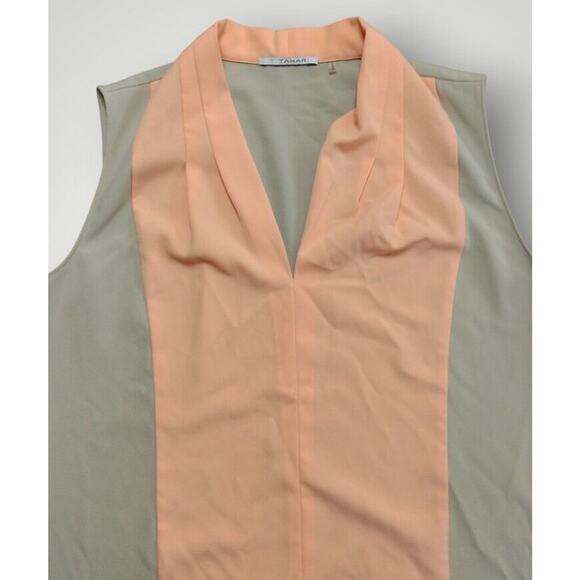 T Tahari Colorblock V-Neck Sleeve Blouse Beige/Peach Size M - Picture 3 of 7